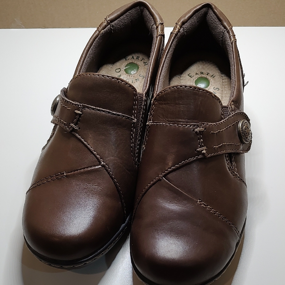 Earth Origins Brown Leather Slip-On Shoes Loafers Size 7w
